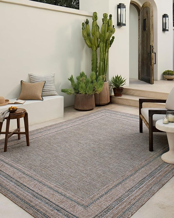 Loloi Amber Lewis Topanga Collection TOP-05 Natural/Teal 3'-11" x 5'-11" Indoor/Outdoor Accent Rug