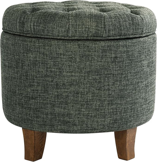 Homepop Home Decor | Upholstered Round Tufted Foot Rest Ottoman | Ottoman with Storage for Living Room & Bedroom | Decorative Home Furniture, Green Clover Fabric