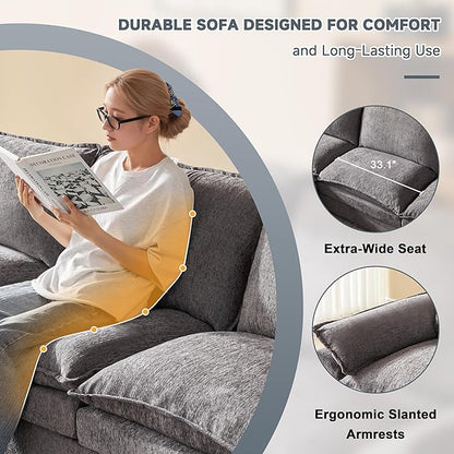 114 Inch Cloud Couch Sectionals with Ottoman, Big Comfy Modular Couches, Cloud Sofas, L Shaped 5 Seat Modular Sectional Sofa, Modern Sectional Couches for Living Room, Deep Seat Sofa, Grey