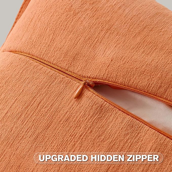 FUTEI Orange Chenille Throw Pillow Covers 24x24 Inch Set of 2,Edges Double-Stitched European Cushion Cases,Modern Home Decor for Couch Living Room