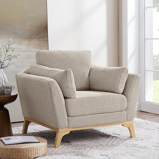 VANOMi Large-Sized Accent Chair, Thick Cushion Bedroom Reading Chair, Comfortable Living Room Single Sofa， Boucle Camel