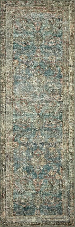 Loloi Magnolia Home by Joanna Gaines Banks Collection BAN-01 Ocean/Spice 2'-6" x 12'-0", .13" Pile Height, Machine Washable, Runner Rug