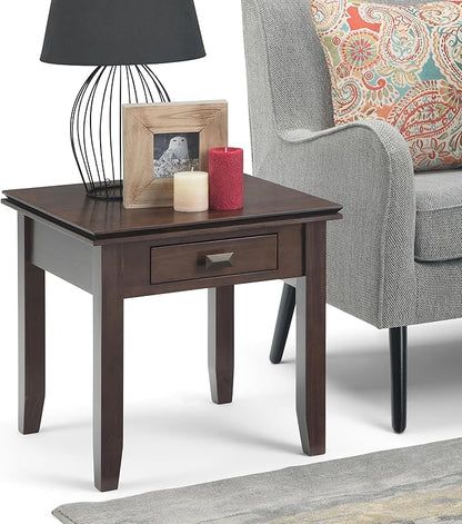 SIMPLIHOME Artisan SOLID WOOD 21 inch Wide Square Transitional End Side Table in Tobacco Brown for the Living Room and Bedroom