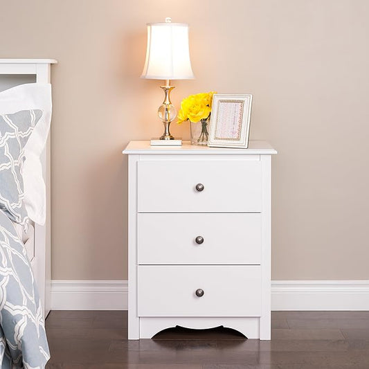 Prepac Sonoma Traditional Tall Nightstand Side Table with 3 Drawers, Functional Tall 3-Drawer Bedside Table 16" D x 23" W x 29" H, White, WDC-2403
