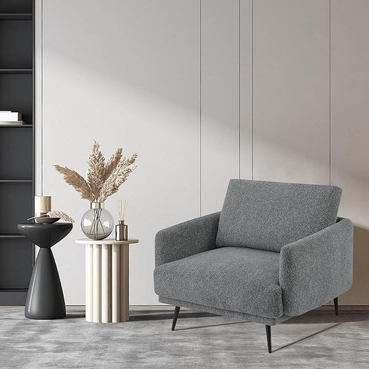 Mid-Century Accent Chair,Modern Oversized Armchair for Living Room,Comfy Upholstered Reading Accent Chairs for Bedroom,Single Sofa Chair (Dark Grey-1PACK)