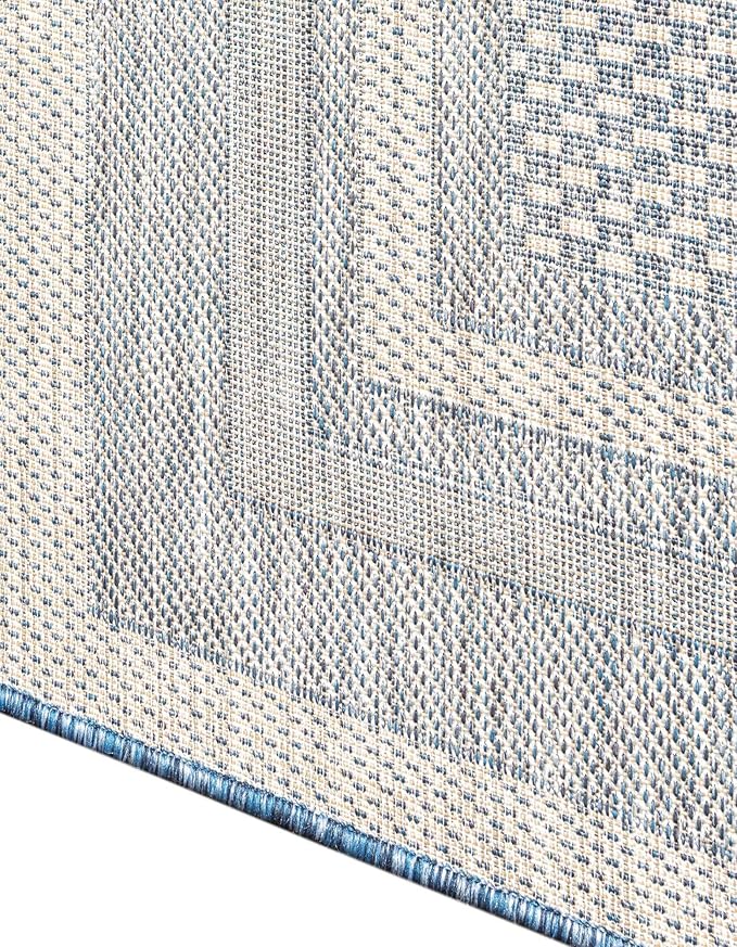 Unique Loom Outdoor Border Collection Area Rug - Soft Border (7' 10" Octagon, Blue/ Ivory)