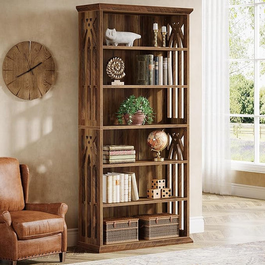 Tribesigns 6-Tier Bookshelf, 75-Inch Tall Bookcase, Large Bookshelves and Bookcases Freestanding Display Shelves, Wood Book Shelf for Living Room, Home Office, Bedroom, Brown