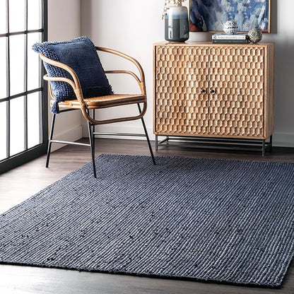 nuLOOM 2x3 Rigo Jute Hand Woven Area Rug, Navy, Solid Farmhouse Design, Natural Fiber, For Bedroom, Living Room, Dining Room, Hallway, Office, Kitchen, Entryway