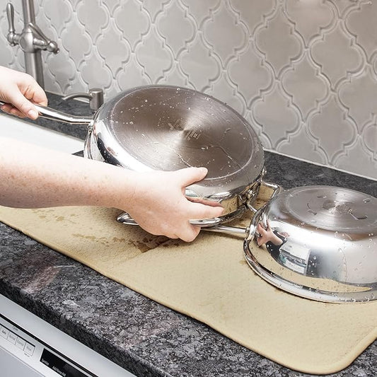 All-Clad Premium Reversible Dish Drying Mat for Kitchen: 16"" x 28"" Ultra-Absorbent, Long-Lasting, No Condensation, and Oversized for Large Pots and Pans - 1 Pack, Cappuccino