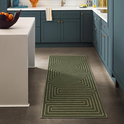 RUGGABLE x Jonathan Adler Machine Washable Area Rug – Labyrinth Fern Green 8 ft Round, Stain-Resistant, Non-Slip – Large Rugs for Living Room, Bedroom, Hallway, Entryway & Office–with Cushioned Pad