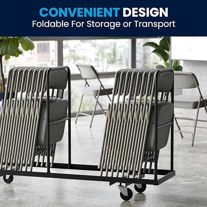 Flash Furniture Hercules Series Metal Folding Chair with Cushioned Seat, Fabric Upholstered Event Chair with 300-lb. Static Weight Capacity, Gray