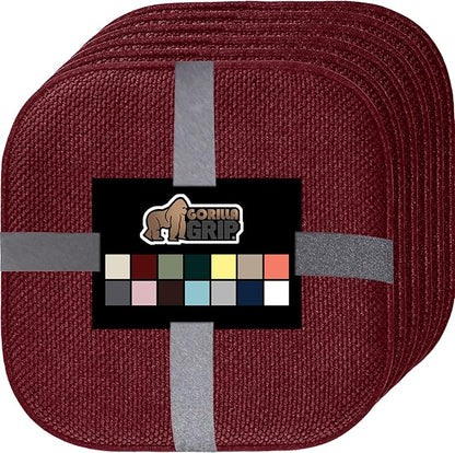 GORILLA GRIP Slip Resistant Chair Cushions, No Ties Required, Set of 6 Memory Foam Pads for Dining Room, Kitchen Table, Office, Rocking Chairs, Plush Seat Cover Cushion Pad, Home Decor, 16x16, Wine