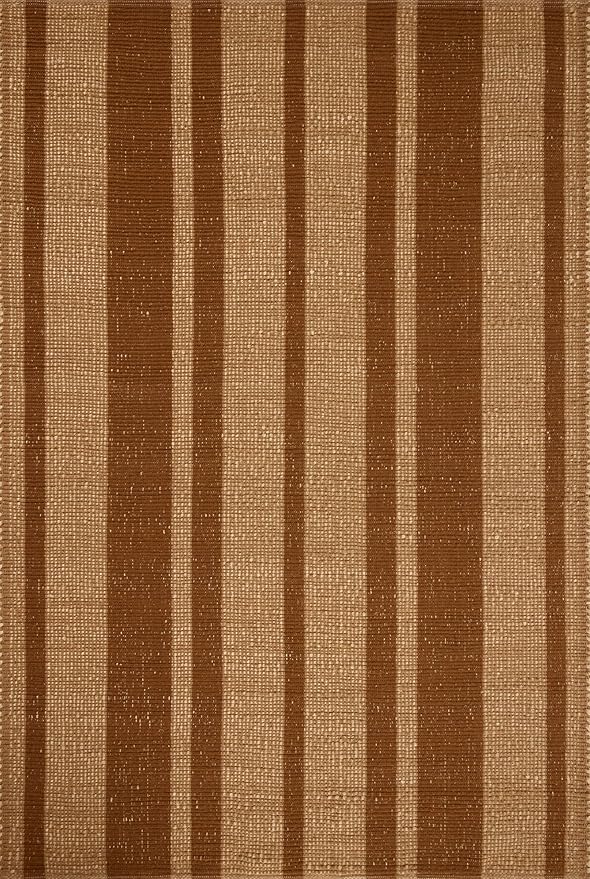 Loloi Leanne Ford Weatherstaff Collection WTS-04 Cinnamon/Natural 3'-6" x 5'-6" Accent Rug Jute, Striped, Neutral, Entryway, Mudroom, Bathroom, and Kitchen