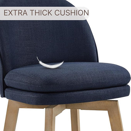 Counter Height Barstools 26 inch Upholstered Swivel Bar Stools with Back and Wood Legs for Kitchen Island,Set of 2,Blue Fabric-Armless