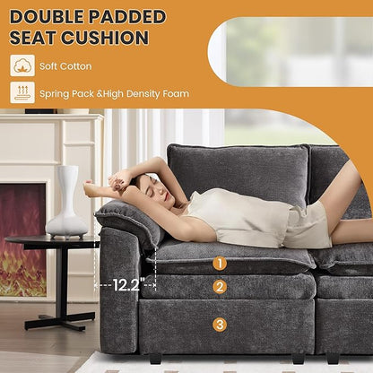 130" U Shaped Modular Sectional Sofa, Couch with Ottoman Storage, Chenille Cloud Couch with Plush Deep Seating for Living Room, Bedroom (6 Seat, Grey)