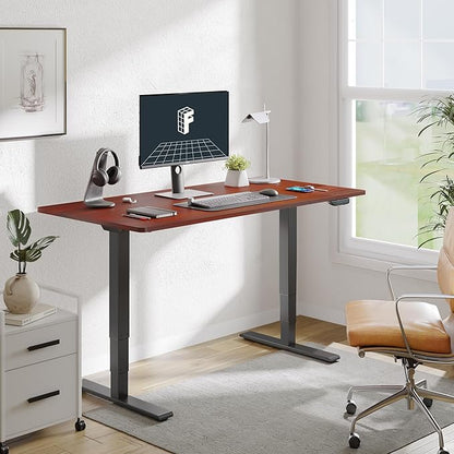 FLEXISPOT E6 MAX Dual Motor 60x24 Inch 3-Stage Heavy Duty Standing Desk, 330lbs Weight Capacity, Height Adjustable Desk w/Cable Management & Wheels (Seamless Mahogany Desktop + Black Frame)