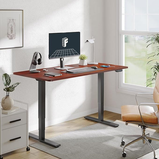 FLEXISPOT E6 MAX Dual Motor 3-Stage 48x30 Inch Heavy Duty Standing Desk, 330lbs Weight Capacity, Height Adjustable Desk w/Cable Management & Wheels (Seamless Mahogany Desktop + Black Frame)