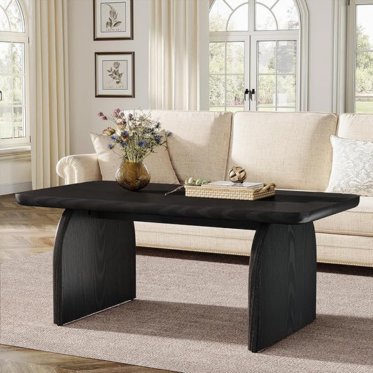 Tribesigns Rectangle Coffee Table, 47-Inch Wood Rectangular Living Room Table, Farmhouse Accent Center Low Cocktail Tea Table with Sturdy Base & Rounded Corners, Easy Assembly (Black)