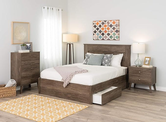 Prepac Milo Mid-Century Modern 2 Drawer Nightstand, Bedside Table, Contemporary Bedroom Furniture, 16"D x 25"W x 25"H, Drifted Gray