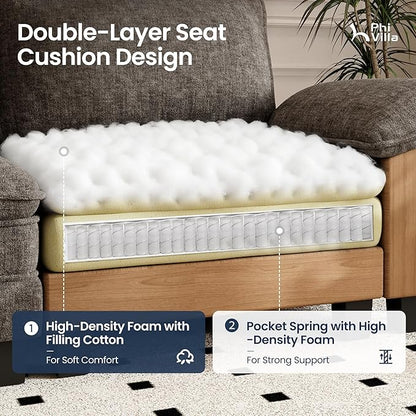 PHI VILLA Cloud Modular Couch Sets, 157.5" Sectional Sofa with U-Shaped Chaise, 6-Seater Couches with Movable Ottomans for Living Room, Chenille Fabric, Smoky Grey