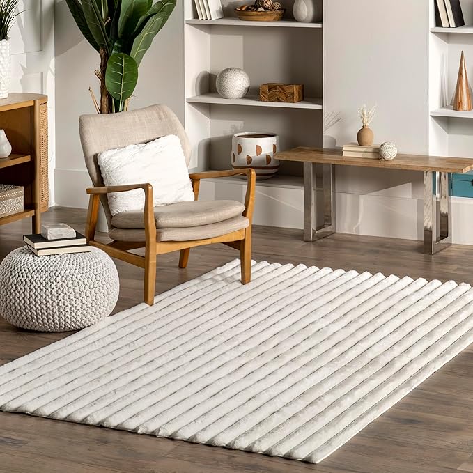 nuLOOM 5' x 8' Cozy Plush Area Rug, Machine Washable, Non-Slip, Soft Fluffy Shag Carpet for Living Room Bedroom Kids Room Nursery Home Decor, Kai White