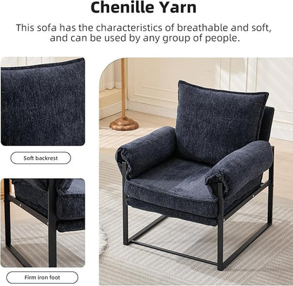 Xifan Modern Comfy Reclining Chair with 6 Angle Adjustable Backrest, Upholstered Accent Chair Fabric Living Room Lounge Chair for Reading Room - Dark Blue, 1PC