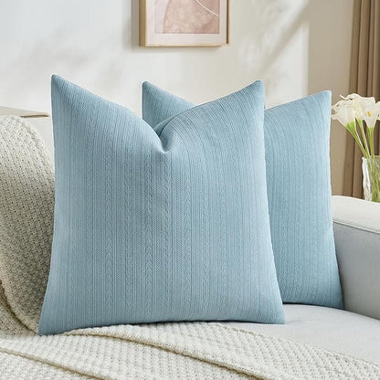 FUTEI Denim Blue Decorative Throw Pillow Covers 20x20 Inch Set of 2,Soft Cozy Wheat Ear Striped Patterns Cushion Cases,Modern Home Decor for Couch Bed Living Room