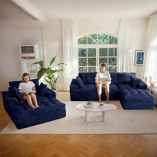 MAXYOYO Sectional Sofa Couch and Chaise Lounge, L Shaped Modern Cloud Couch with Ottoman, Comfy Sofa with Layered Cushion, Tufted Upholstered Sleeper Chair for Living Room, No Assembly Required