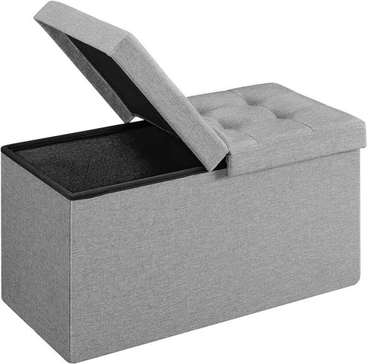 SONGMICS Mazie Collection - 30 Inches Storage Ottoman, Foldable Storage Bench with Flipping Lid, 660 lb Load Capacity, for Entryway, Living Room, Bedroom, Light Gray ULSF41G