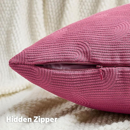 FUTEI Hot Pink Chenille Decorative Throw Pillow Covers 20x20 Inch Set of 2,Soft Cozy Striped Geometric Patterns Cushion Cases,Modern Home Decor for Couch Bed Living Room