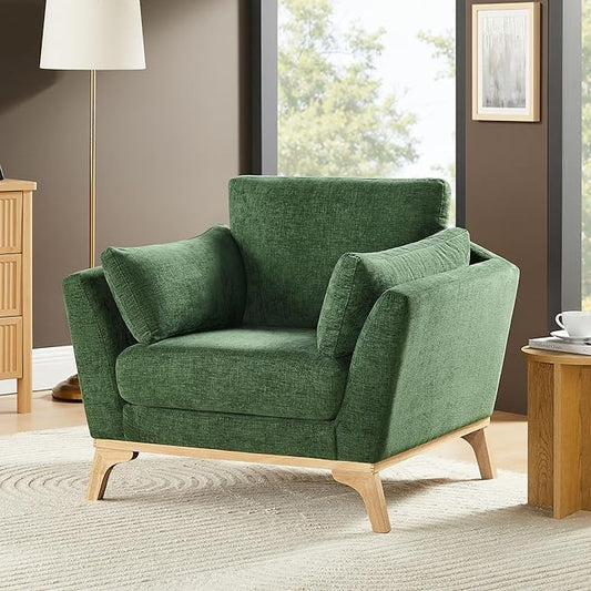 VANOMi Large-Sized Accent Chair, Thick Cushion Bedroom Reading Chair, Comfortable Living Room Single Sofa, Chenille Olive
