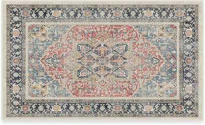 RUGGABLE Washable Vintage Area Rug – Kamran Cayenne Red 3x5, Stain-Resistant, Non-Slip – Small Machine Washable Rugs for Living Room, Bedroom, Hallway, Entryway & Office–with Standard Pad