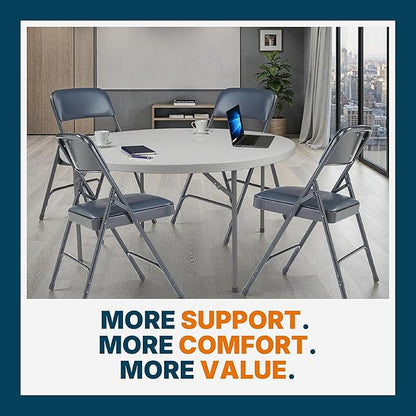 OEF Furnishings OEF1200 Series Premium Heavy Duty Vinyl Padded Folding Chairs, Commercial Grade 500 lb Capacity (4-Pack, Midnight Blue)