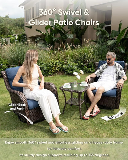 HUMMUH Patio Furniture 5 Pieces Outdoor Furniture Set Wicker Outdoor Sectional Sofa with Swivel Rocking Chairs,Patio Ottomans