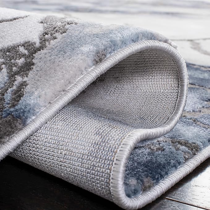 SAFAVIEH Craft Collection Area Rug - 10' Square, Grey & Blue, Modern Abstract Design, Non-Shedding & Easy Care, Ideal for High Traffic Areas in Living Room, Bedroom (CFT877L)