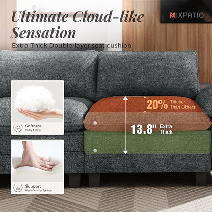 87" Cloud Modular Sectional Loveseat, 2-Seater w/Deep Seat & Removable Arms, Plush Chenille for Small Living Room & Apartment - Cyan