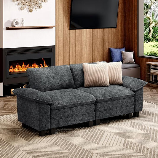 87" Cloud Modular Sectional Loveseat, 2-Seater w/Deep Seat & Removable Arms, Plush Chenille for Small Living Room & Apartment - Cyan