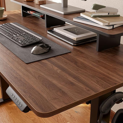 FEZIBO One-Piece Standing Desk Adjustable Height Stand up Home Office Desk, 60x24 Inch Electric Standing Computer Desk, with 4 Memory Presets, Headphone Hook, Fixable casters, Black Walnut