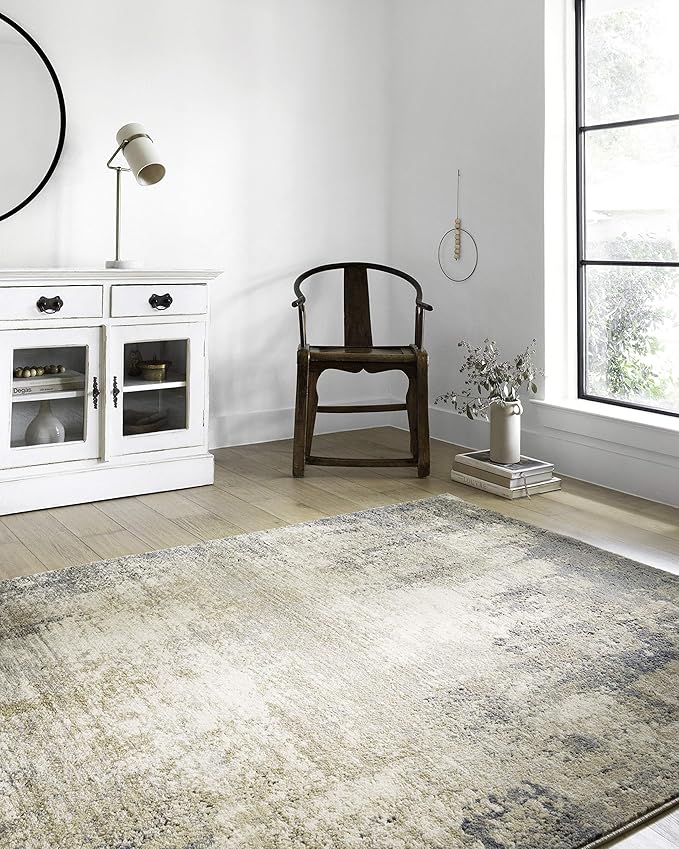 Loloi Teagan Collection TEA-08 Ivory/Mist 2'-8" x 10'-6" Runner Rug, Large, Soft Neutral Rug, High-Traffic for Living Room, Bedroom, Home Office, Dining Area