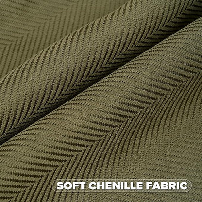 FUTEI Olive Green Chenille Throw Pillow Covers 12x20 Inch Set of 2,Soft Wide Chevron Textured Lumbar Pillow Cases,Farmhouse Home Decor for Couch Bed Living Room