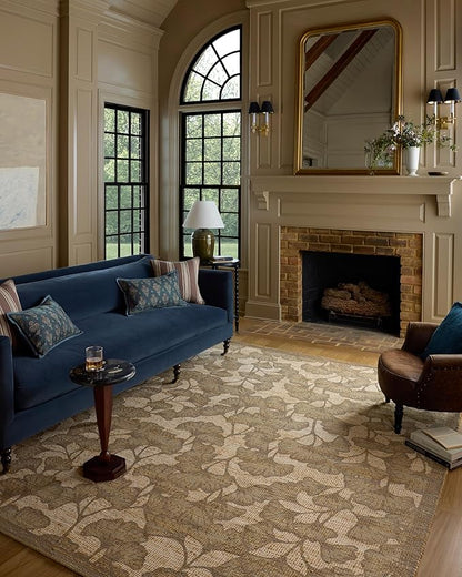 Loloi Chris Loves Julia Rue Collection RUE-02 Olive/Sage 8'-6" x 11'-6" Area Rug Jute Neutral Floral Living Room Bedroom Rug
