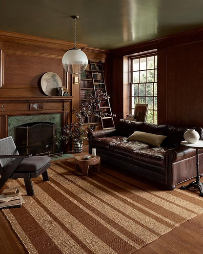 Loloi Leanne Ford Weatherstaff Collection WTS-04 Cinnamon/Natural 5'-0" x 7'-6" Area Rug Jute, Striped, Neutral, Living Room, Bedroom, Dining Room