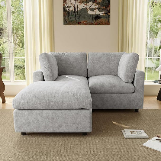WJShome Sectional Couches for Living Room, 67 Inch Loveseat Sofa with Ottoman, Modern Chenille Fabric & Double Layer Cushions, Modular Couch for Apartment/Bedroom，Gray