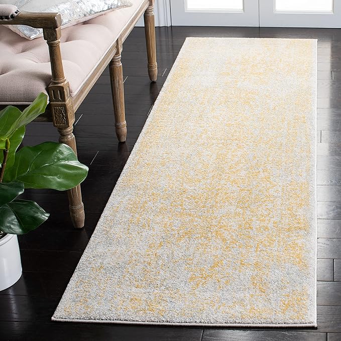 SAFAVIEH Evoke Collection Runner Rug - 2'2" x 9', Ivory & Gold, Distressed Design, Non-Shedding & Easy to Clean, Ideal for Foyer, Bedroom, Kitchen, Hallway (EVK256B)