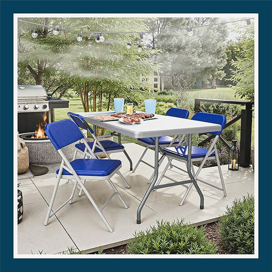 OEF Furnishings OEF800 Series Premium Heavy-Duty Plastic Folding Chairs, Lightweight, Durable Seating for Indoor and Outdoor Use, 500 lb Capacity (4-Pack, Blue Plastic with Gray Frame)