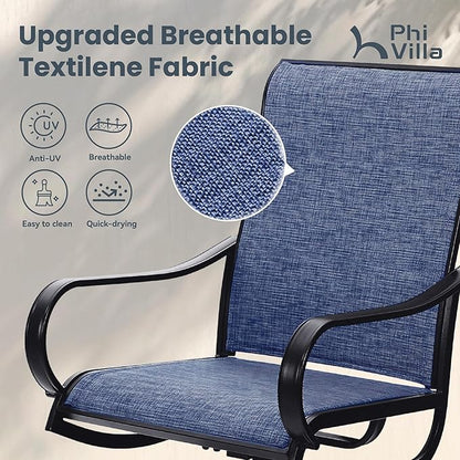 PHI VILLA Patio Swivel Dining Chairs Set of 2, All Weather Outdoor Chair with Textilene Mesh Fabric & Black Metal Frame for Outdoor Lawn Garden Poolside (Blue)