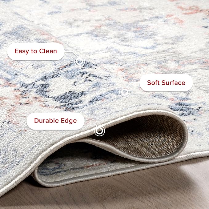 nuLOOM Everlee Medallion 2x6 Machine Washable Runner Rug for Living Room Bedroom Dining Room Entryway Hallway Kitchen, Blue/Ivory