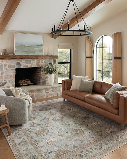 Loloi Magnolia Home by Joanna Gaines Millie Collection MIE-02 Sky/Gold 2'-7" x 8'-0", .25" Pile Height, Runner Rug