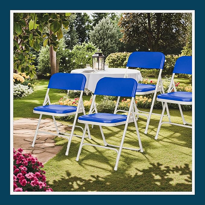 OEF Furnishings OEF800 Series Premium Heavy-Duty Plastic Folding Chairs, Lightweight, Durable Seating for Indoor and Outdoor Use, 500 lb Capacity (4-Pack, Blue Plastic with Gray Frame)