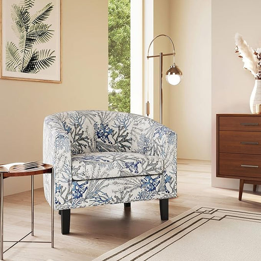 BELLEZE Accent Barrel Chair, Set of 2 Modern Faux Leather Tub Club Chair Upholstered Armchair with Gold Nail Head Trim and Black Legs for Living Room Bedroom Apartment Lounge - Blue Coral
